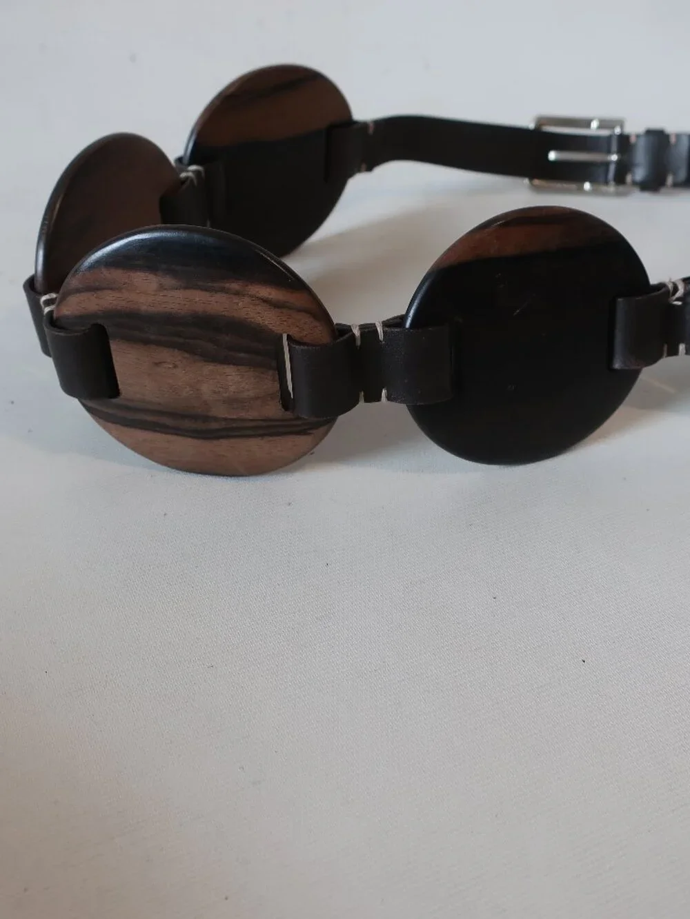 Womens Michael Kors Dark Brown (Item-5) Leather Wood Disc Waist Belt M-L